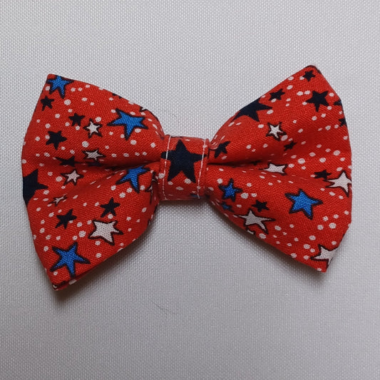 Patriotic Cartoon Stars on Red Over-the-Collar Pet Bow / Bowtie
