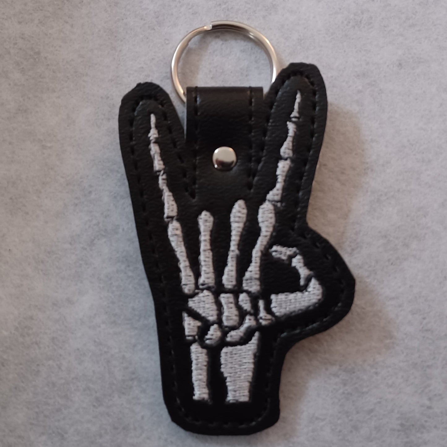 Rock On Skeleton Hand Horns Embroidered Vinyl Key Ring