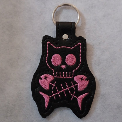 Cat Skull & Crossbones Embroidered Vinyl Key Ring