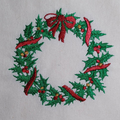 Christmas Wreath Embroided Tote Bag