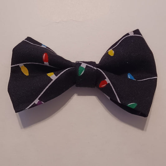 Christmas Lights on Black Over-the-Collar Pet Bow / Bowtie