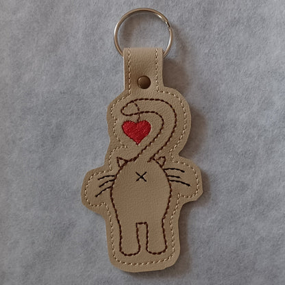 Cat Butt Heart Embroidered Vinyl Key Ring