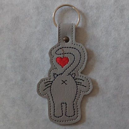 Cat Butt Heart Embroidered Vinyl Key Ring