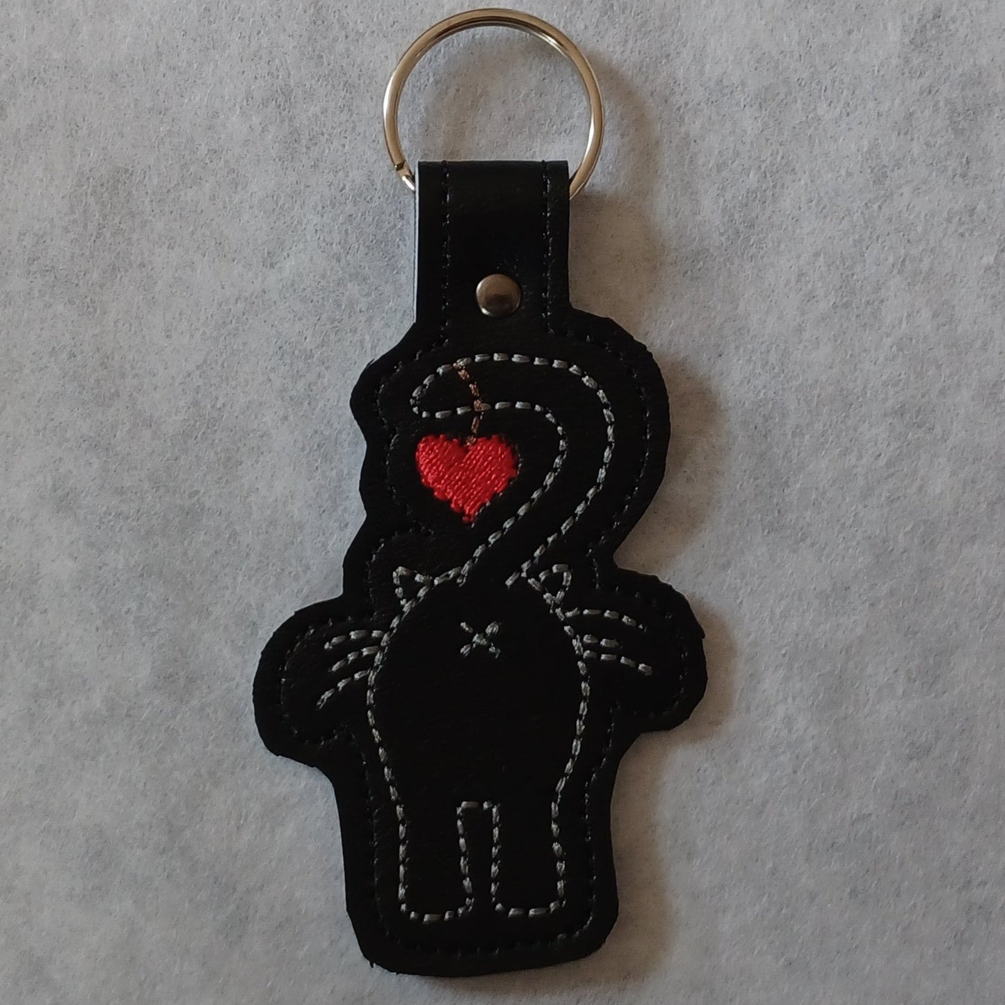 Cat Butt Heart Embroidered Vinyl Key Ring