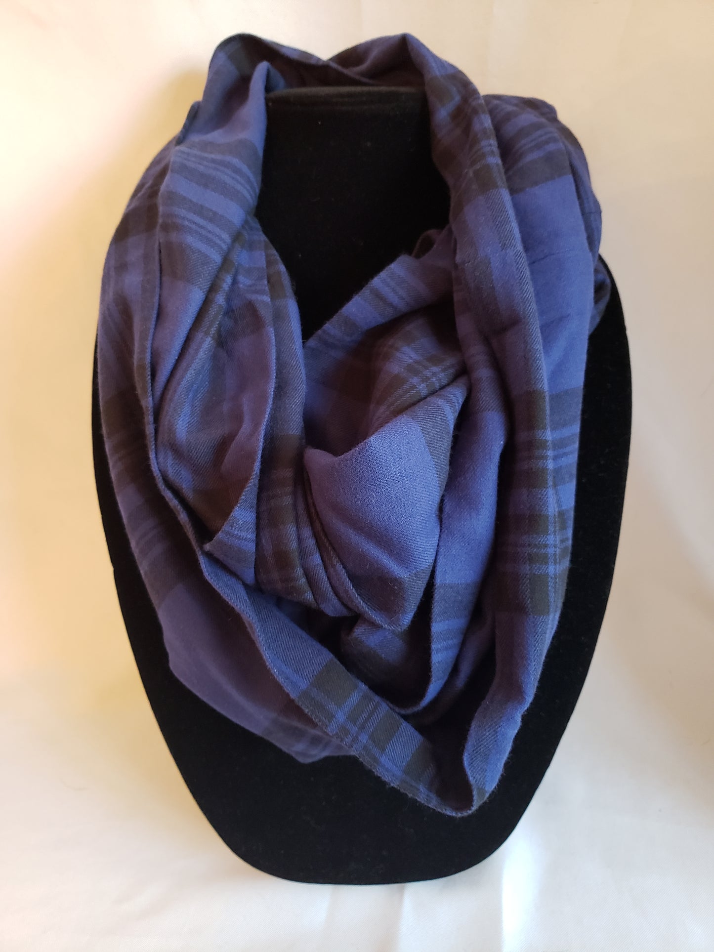Autumn Infinity Scarf in Blue & Black Plaid
