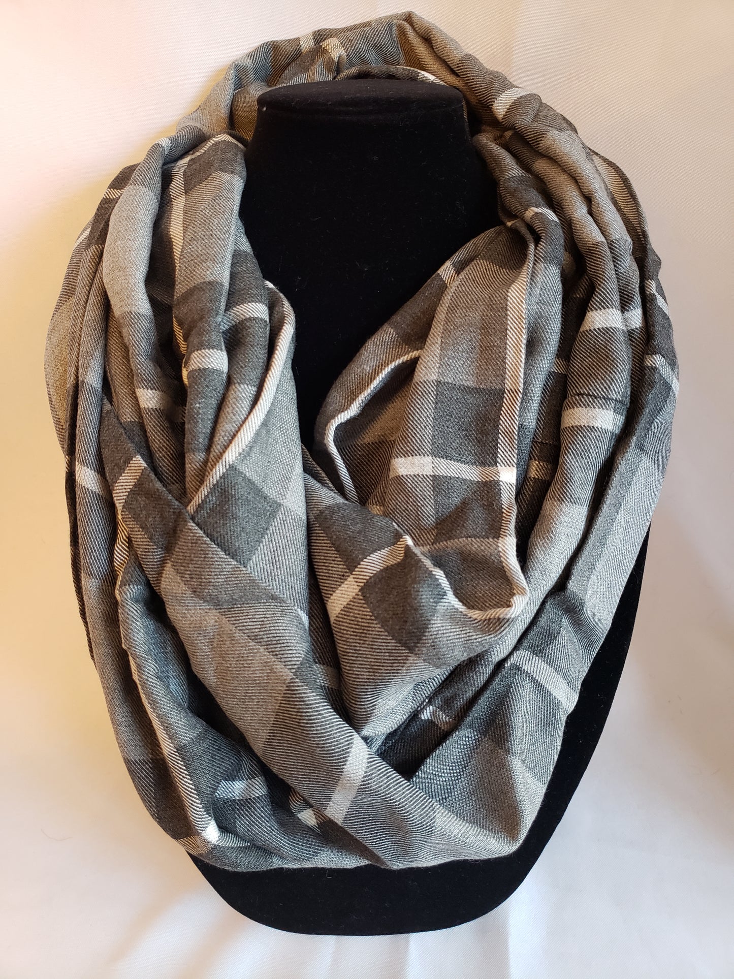 Autumn Infinity Scarf in Gray Plaid