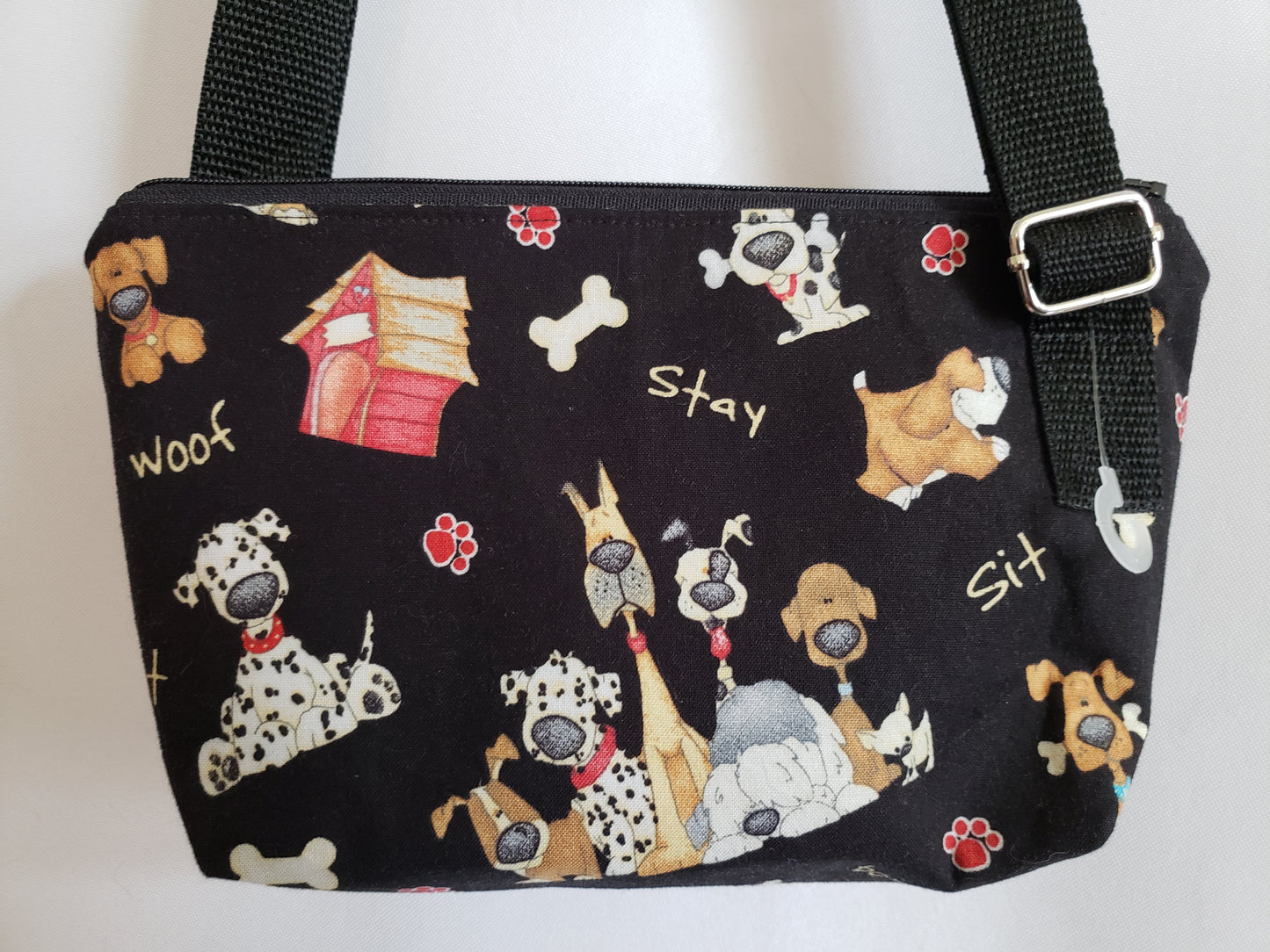 Cartoon Dogs on Black Crossbody Bag