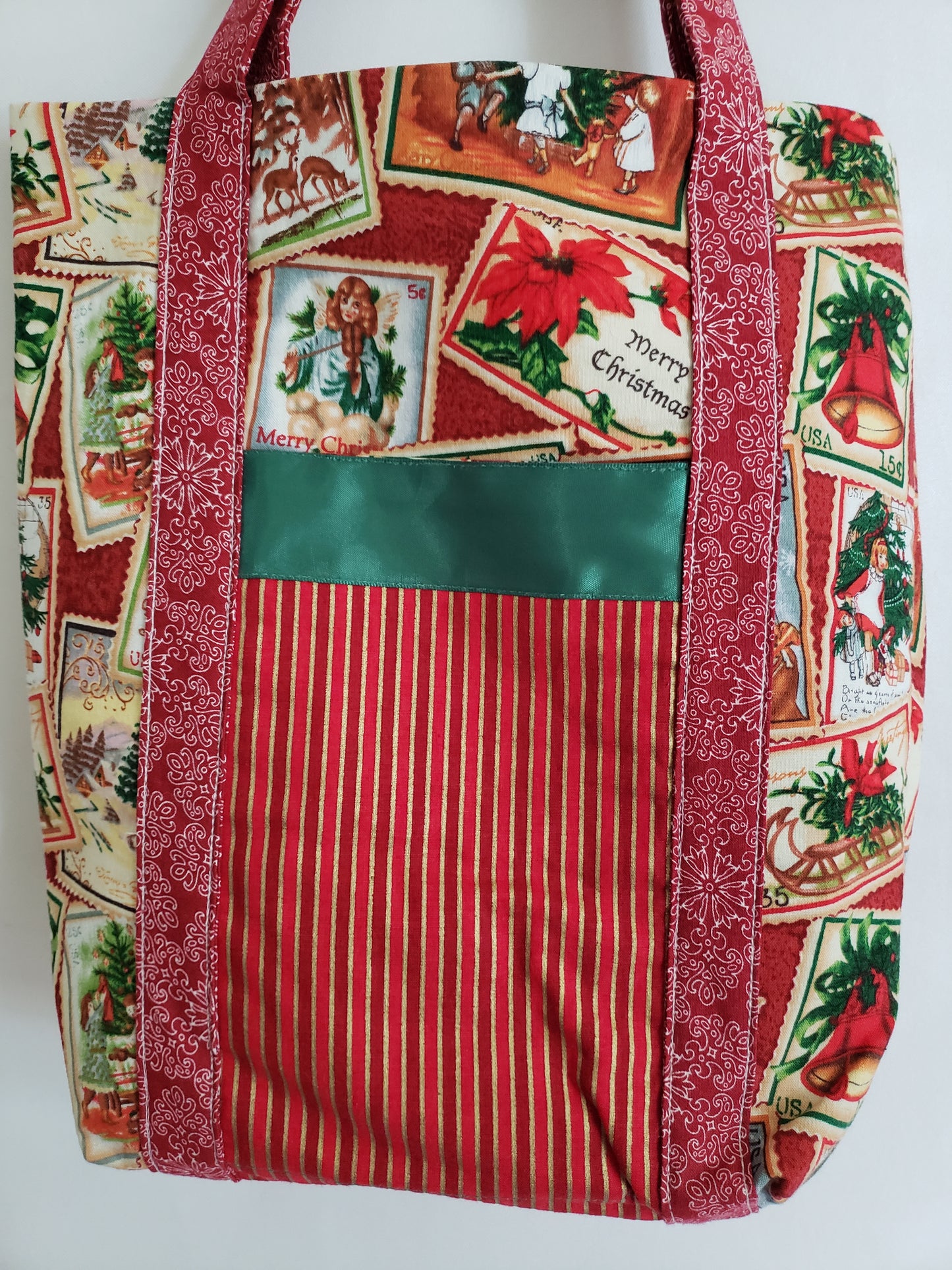 Christmas Victorian Stamps & Stripes Tote Bag