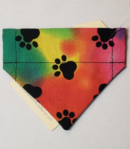 Pawprints on Rainbow Tie-Dye Over-the-Collar Pet Bandana