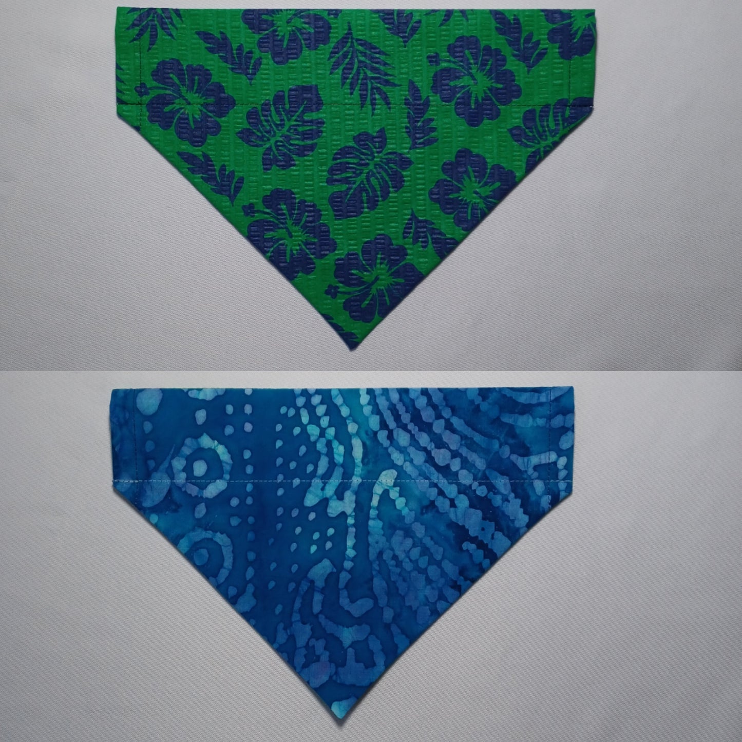 Blue Hibiscus Flowers on Green Over-the-Collar Pet Bandana