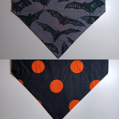 Large Bats with Orange Eyes / Large Halloween Dots Over-the-Collar Pet Bandana