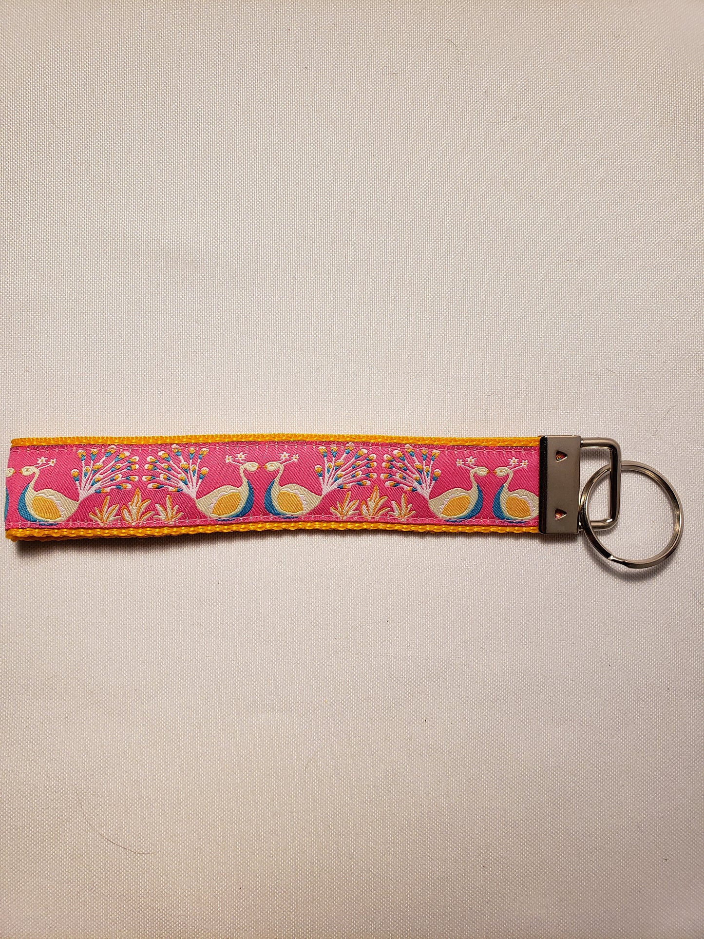 Peacocks on Pink Feathers Key Fob